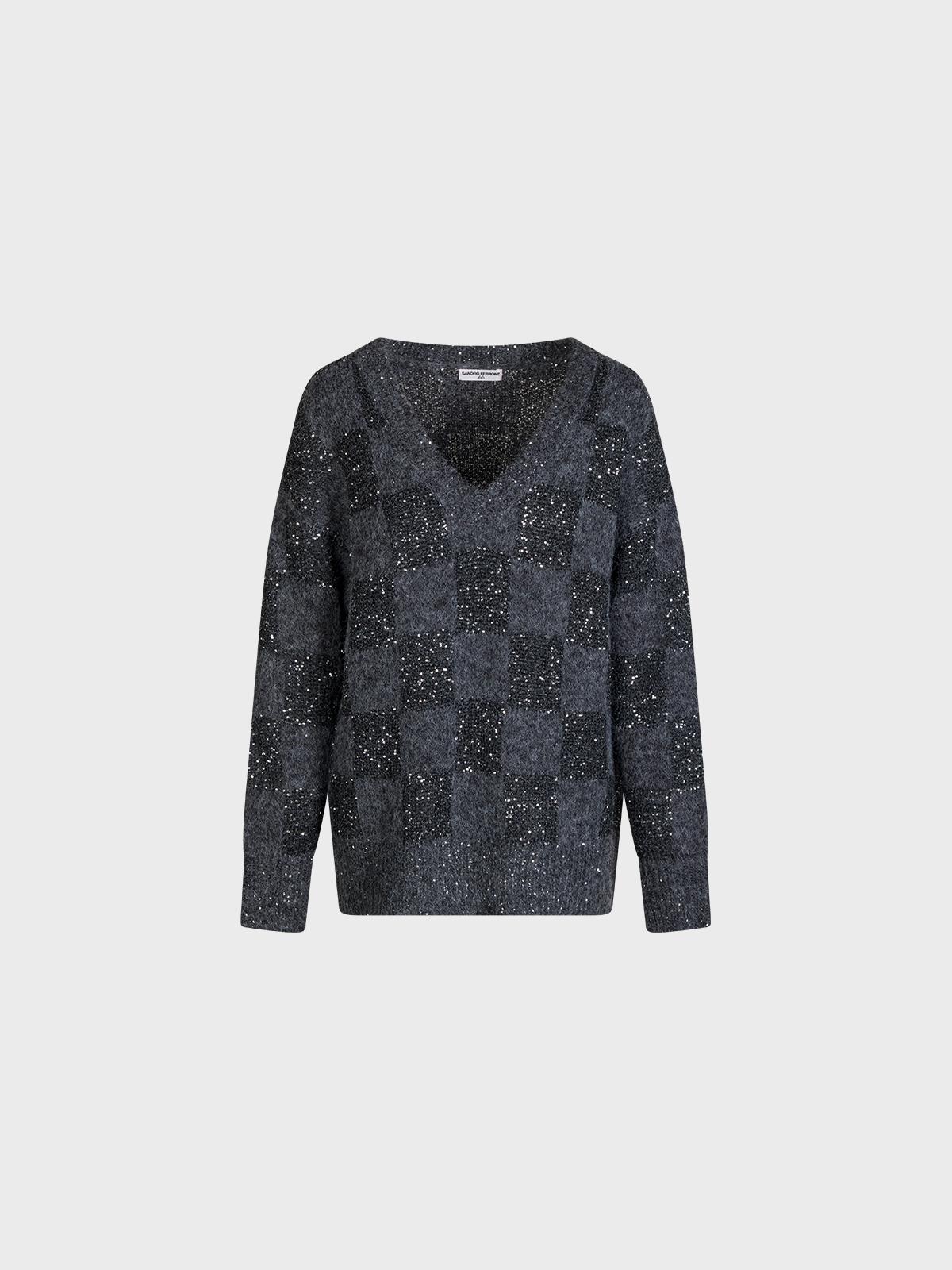 Maglia Scollo A V Con Motivo A Scacchi