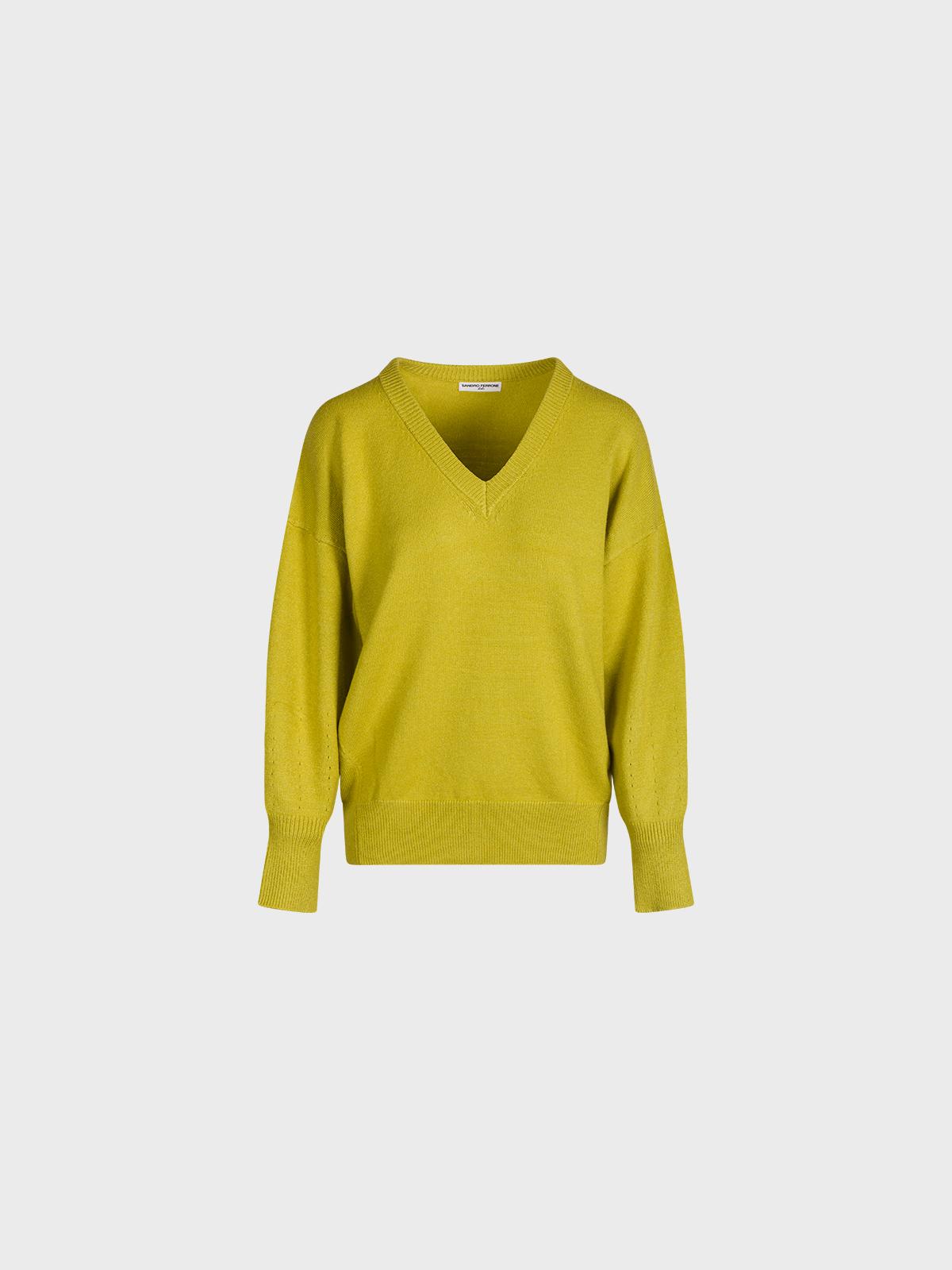 Maglia Scollo A V Con Fondo Manica Sbuffo