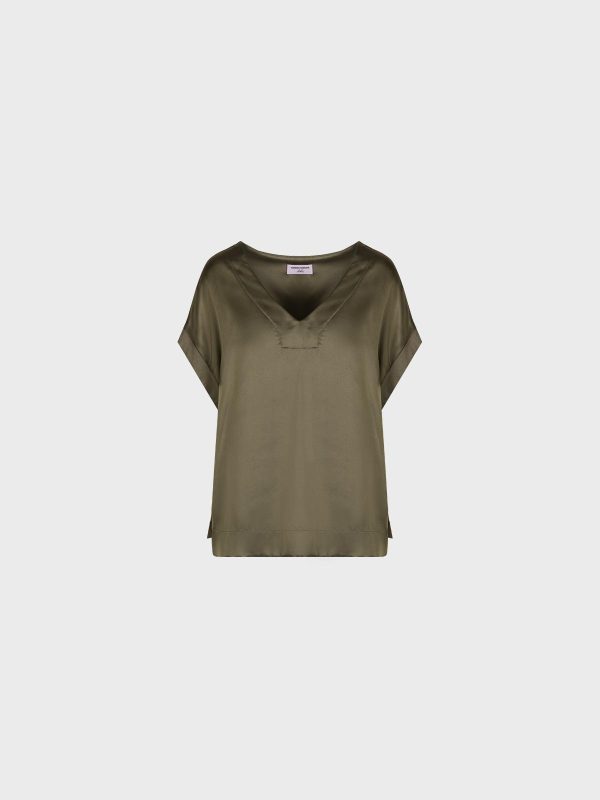 Blusa Scollo A V Bimateriale