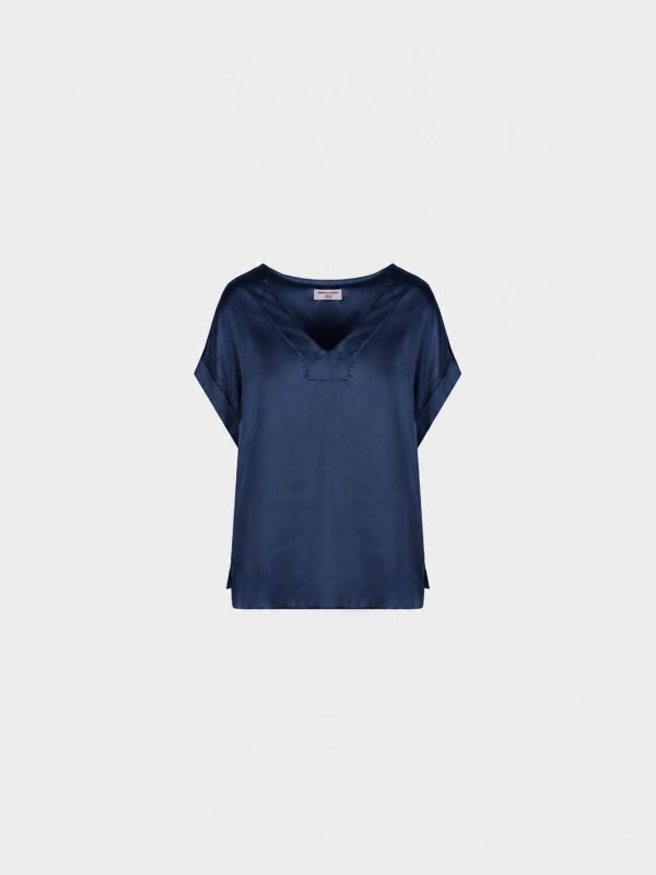 Blusa Scollo A V Bimateriale