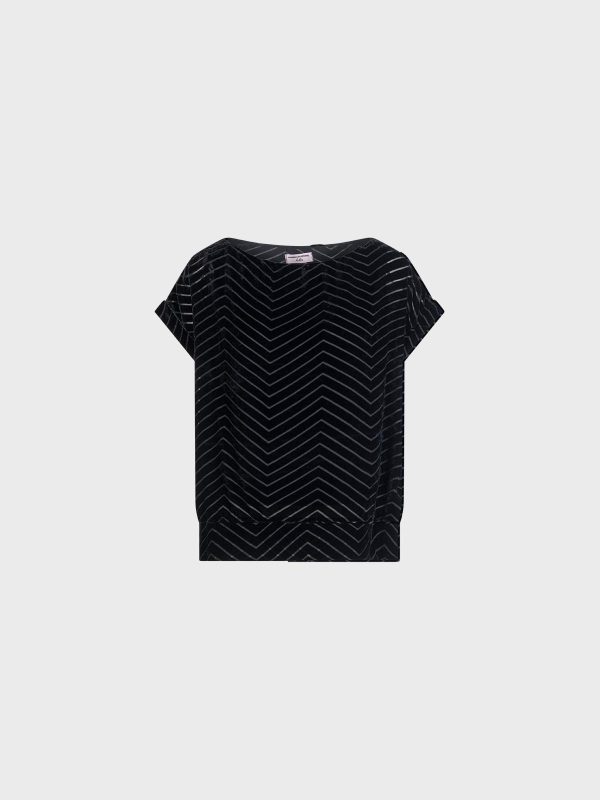 Blusa Scollo Barca In Velluto Chevron